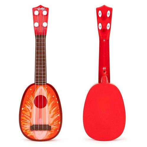 Ecotoys mini kunststof kinder ukelele / gitaar aardbei met 4, Kinderen en Baby's, Speelgoed | Overig, Ophalen of Verzenden