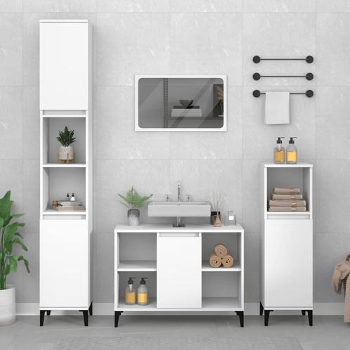 vidaXL 3-delige Badkamermeubelset bewerkt hout wit, Huis en Inrichting, Badkamer | Badkamermeubels, Nieuw, Verzenden