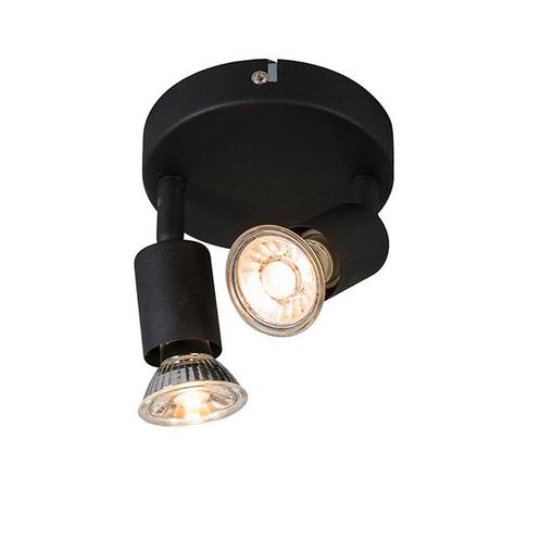 Industriële spot zwart kantelbaar rond 2-lichts - Jeany, Huis en Inrichting, Lampen | Spots, Nieuw, Overige materialen