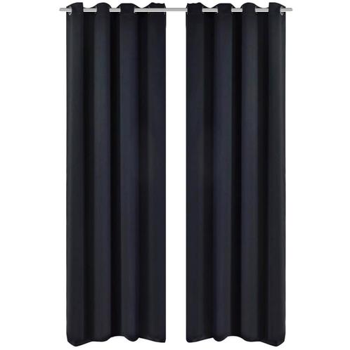 vidaXL Gordijnen met metalen ringen verduisterend 135x175 cm, Huis en Inrichting, Stoffering | Gordijnen en Lamellen, Zwart, Nieuw