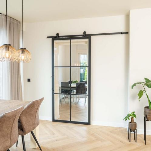 Stalen Schuifdeur - 6 Vlaks - Helder glas, Doe-het-zelf en Verbouw, Kozijnen en Schuifpuien, Inclusief glas, Nieuw, Metaal, 150 tot 225 cm