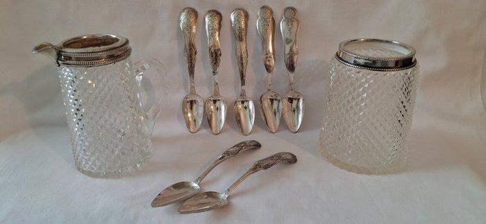 Lepel (9) - Kristal Ananas geslepen room stel met zilveren, Antiek en Kunst, Antiek | Goud en Zilver