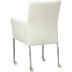 Leren eetkamerstoel Comfort met wieltjes en armleuning -, Huis en Inrichting, Stoelen, Leren eetkamerstoel Comfort met wieltjes en armleuning - Toledo Bianco (gebroken wit) - Poten staal vierkant RVS past perfect in uw interieur als u woonstijl: Modern is.