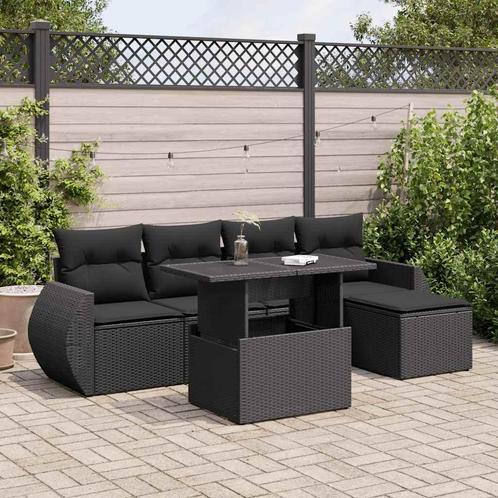 vidaXL 6-delige Loungeset met kussens poly rattan zwart, Tuin en Terras, Tuinsets en Loungesets, Loungeset, Nieuw, Rotan, Verzenden