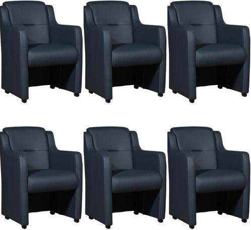 Set van 6 Blauwe leren landelijke eetkamerfauteuils - Toledo, Huis en Inrichting, Stoelen, Vijf, Zes of meer stoelen, Overige kleuren