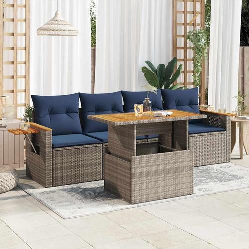 vidaXL 5-delige Loungeset met kussens poly rattan grijs, Tuin en Terras, Tuinsets en Loungesets, Loungeset, Nieuw, Rotan, Verzenden
