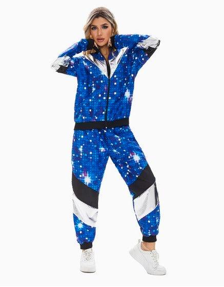 Jaren ‘90 Trainingspak – Donkerblauw Disco - - Maat L, Kleding | Heren, Carnavalskleding en Feestkleding, Nieuw, Maat 52/54 (L)