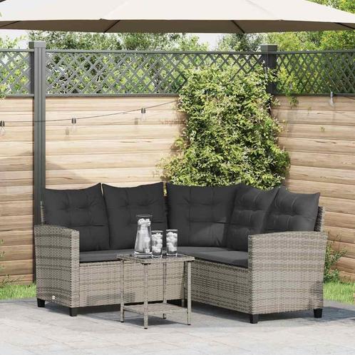 vidaXL Tuinbank met tafel en kussens L-vormig poly rattan, Tuin en Terras, Tuinsets en Loungesets, Nieuw, Rotan, Verzenden