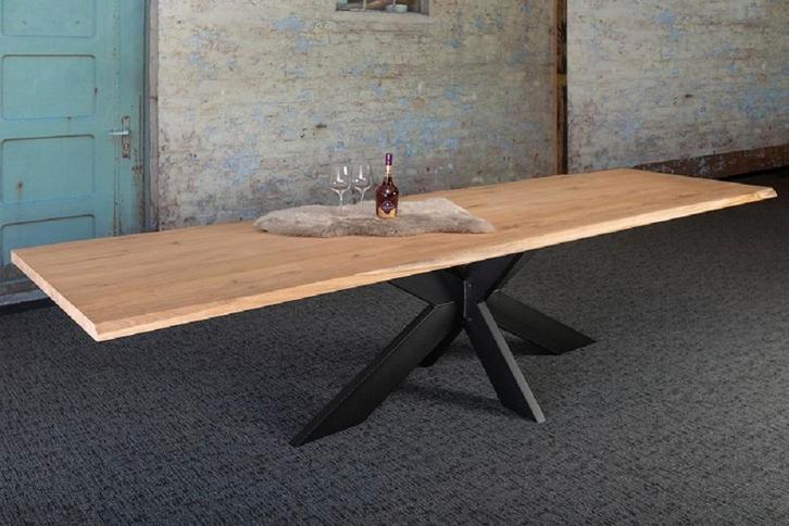 Eiken Tafels | RECHTHOEK MET BOOMRANDEN | Zelf samenstellen, Huis en Inrichting, Tafels | Eettafels, Nieuw, Eikenhout, Metaal