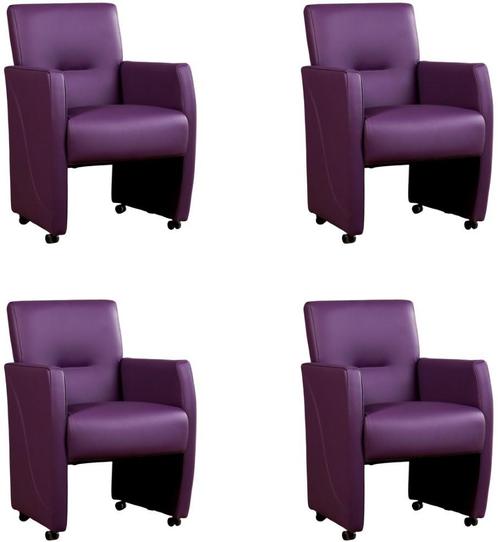 Set van 4 Paarse leren moderne eetkamerfauteuils - Toledo Le, Huis en Inrichting, Stoelen, Vier, Nieuw, Leer, Ophalen of Verzenden