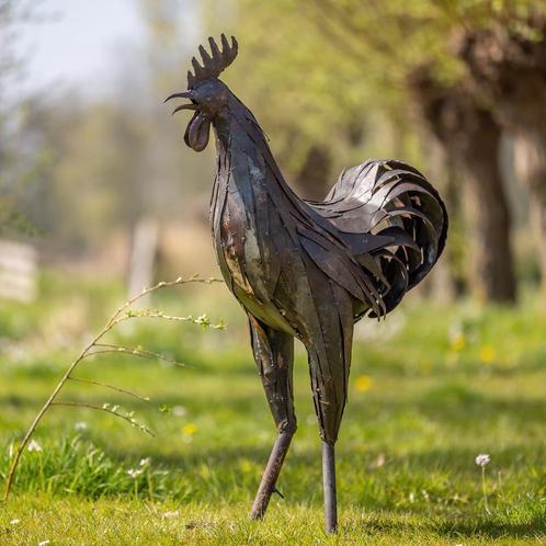 Fraaie reuzachtige metalen haan, Tuin en Terras, Tuinbeelden, Nieuw, Metaal, Dierenbeeld, Ophalen of Verzenden