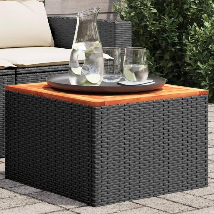 vidaXL Tuintafel zwart 55x55x37 cm poly rattan en acaciahout, Tuin en Terras, Tuintafels, Nieuw, Verzenden