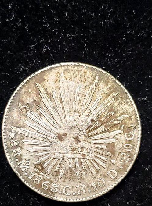 Mexico. 8 Reales Zacatecas 1863 with chopmarks (Zonder, Postzegels en Munten, Munten | Europa | Niet-Euromunten