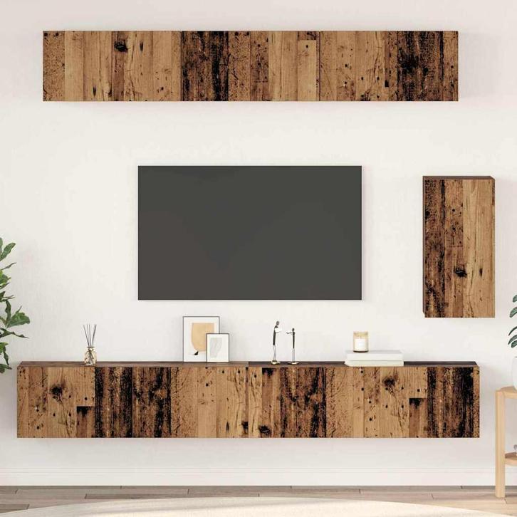 vidaXL Tv-meubelset Wandgemonteerd 6 pcs Oud hout Bewerkt, Huis en Inrichting, Kasten | Televisiemeubels, Nieuw, Overige houtsoorten