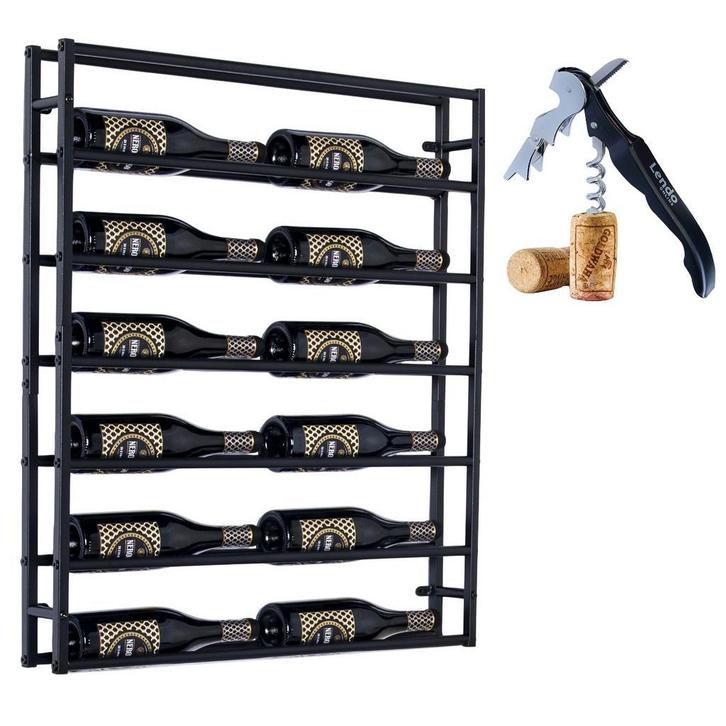 Wijnrek | 12 flessen | Wandmontage  | Rek voor muur | Staal, Huis en Inrichting, Woonaccessoires | Wijnrekken, 75 cm of meer, 5 tot 15 flessen