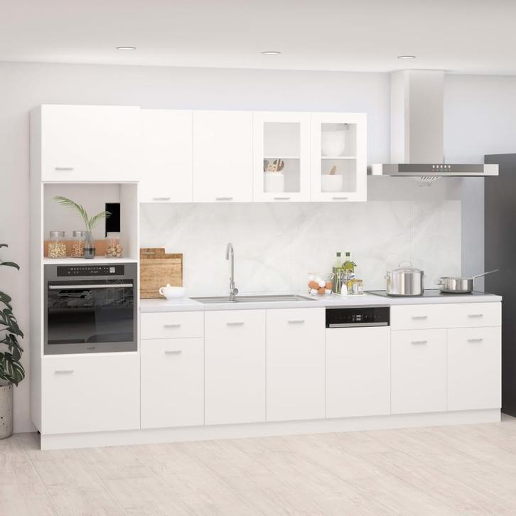 vidaXL 7-delige Keukenkastenset Lyon bewerkt hout wit, Huis en Inrichting, Keuken | Keukenelementen, Wit, Nieuw, Verzenden
