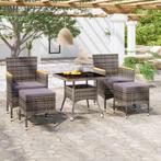 vidaXL 5-delige Tuinset poly rattan en gehard glas grijs, 5 zitplaatsen, Nieuw, Tuinset, Verzenden