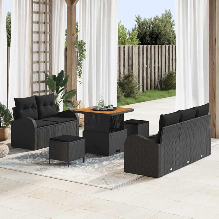 vidaXL Tuin Sofa Set 8 pcs Zwart poly rattan, Tuin en Terras, Tuinsets en Loungesets, Nieuw, Verzenden