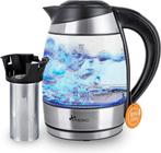 Waterkoker glas - met LED - 1.8L - 2200W - Zilver - TRESKO, Verzenden, Zo goed als nieuw
