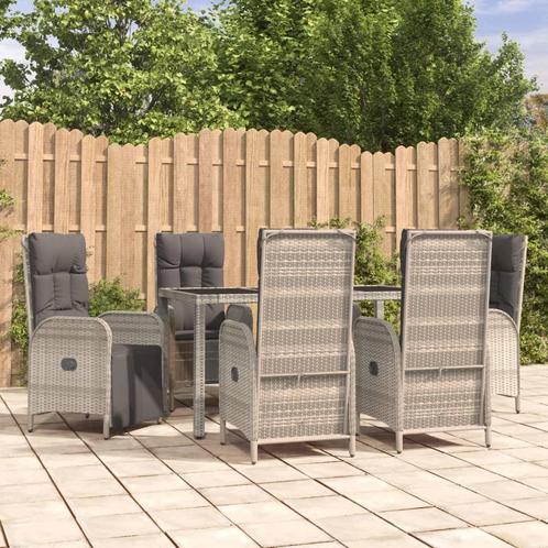 vidaXL 7-delige Tuinset met kussens poly rattan grijs, Tuin en Terras, Tuinsets en Loungesets, Tuinset, Nieuw, Rotan, Verzenden