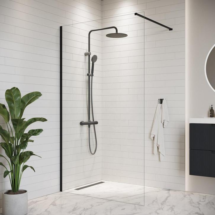 Douchewand Florida 100 x 200 cm Zwart – Inloopdouche 8 mm, Doe-het-zelf en Verbouw, Sanitair, Nieuw, Douche, Verzenden