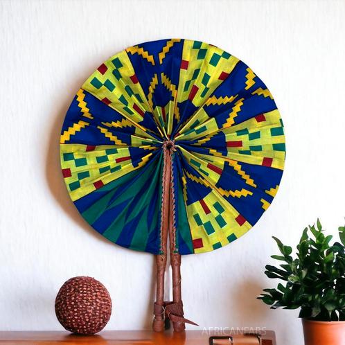 Afrikaanse handwaaier - Ankara print waaier - Abena - Blauw, Huis en Inrichting, Woonaccessoires | Wanddecoraties, Nieuw, Ophalen of Verzenden