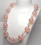 Roze en witte kwarts - 925 zilver - Halsketting - 49 cm