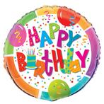 Helium Ballon Happy Birthday Taart Rond 45cm leeg, Verzenden, Nieuw