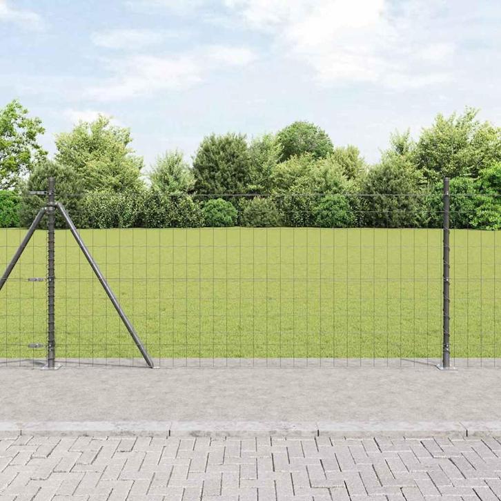 vidaXL Hecke met palen Grijs 1 x 25 m Staal, Tuin en Terras, Schuttingen, Nieuw, IJzer, Verzenden