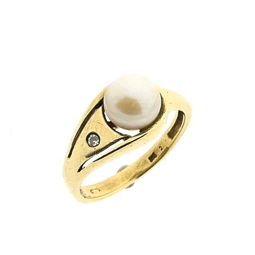 Gouden ring met parel en diamant | 0,01 ct. (parel ring), Sieraden, Tassen en Uiterlijk, Ringen, Dame, Met edelsteen, Overige kleuren