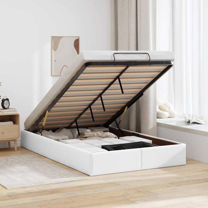 vidaXL Bedframe zonder matras 120x200 cm kunstleer wit, Huis en Inrichting, Slaapkamer | Bedden, 120 cm, 200 cm, Wit, Twijfelaar