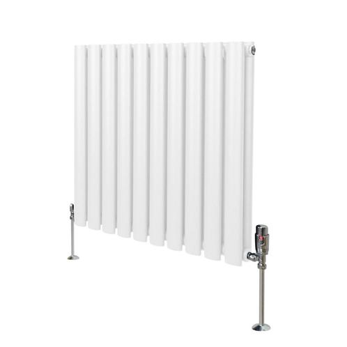Ovale Kolomradiator & TRV Chroomkranen - 600mm x 600mm – Wit, Doe-het-zelf en Verbouw, Verwarming en Radiatoren, Verzenden