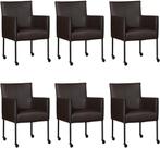 Set van 6 Donkerbruine leren moderne kuipstoel - poot rond z, Huis en Inrichting, Stoelen, Overige kleuren, Nieuw, Leer, Ophalen of Verzenden