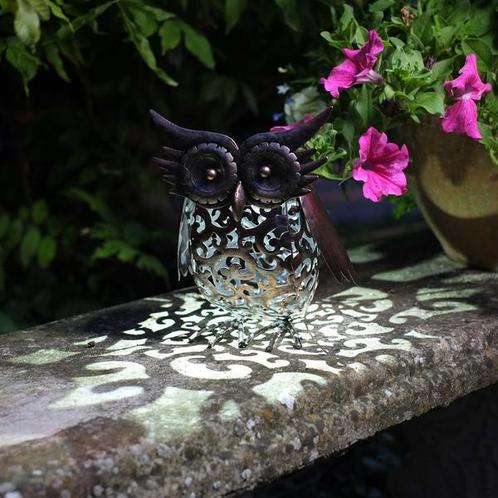 Solar Uil - Metaal - 23 cm, Tuin en Terras, Tuinbeelden, Overige typen, Nieuw, Verzenden
