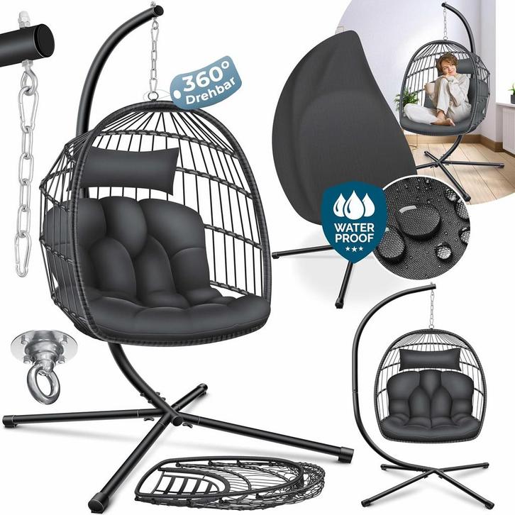 Egg Hangstoel - Binnen en buiten - Tot 150kg - Antraciet - K, Huis en Inrichting, Fauteuils, Zo goed als nieuw, Verzenden