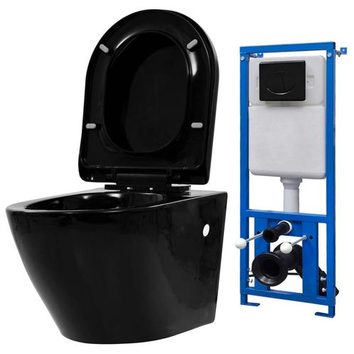 vidaXL Hangend toilet met verborgen stortbak keramiek zwart, Doe-het-zelf en Verbouw, Sanitair, Nieuw, Verzenden
