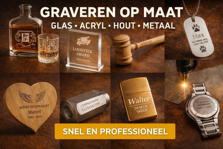 Graveren Lasergraveren  Hout Metaal Glas Acryl cadeaus, Diensten en Vakmensen, Overige Diensten