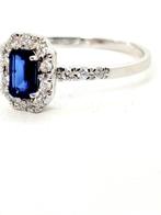 Ring - 18 karaat Witgoud Saffier - Diamant, Nieuw