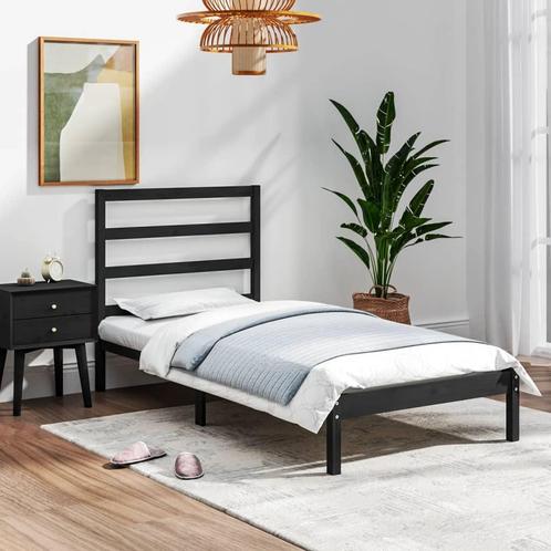 vidaXL Bedframe massief hout zwart 75x190 cm, Huis en Inrichting, Slaapkamer | Bedden, Zwart, Nieuw, Hout, Eenpersoons, Verzenden