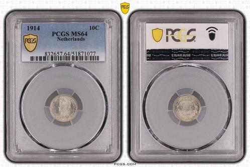 Koningin Wilhelmina 10 cent 1914 MS64 PCGS gecertificeerd, Postzegels en Munten, Munten | Nederland, Losse munt, 10 cent, Koningin Wilhelmina