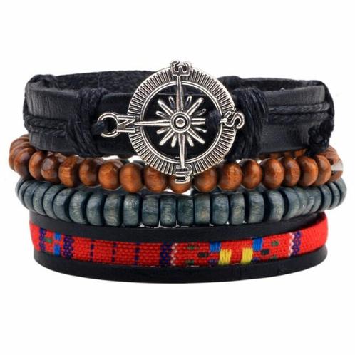 Fako Bijoux® - Armband - Leder - Set Vintage - Kompas, Sieraden, Tassen en Uiterlijk, Armbanden, Verzenden