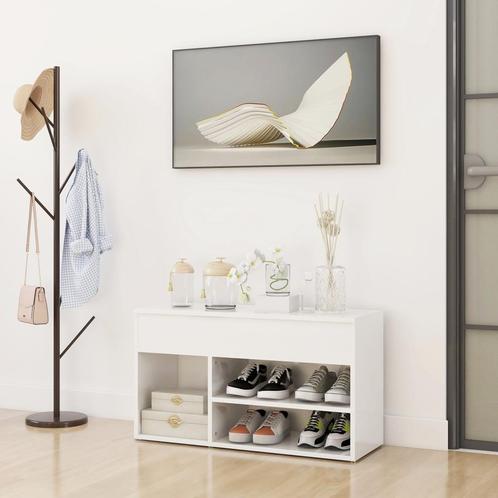 vidaXL Schoenenbank 80x30x45 cm bewerkt hout hoogglans wit, Huis en Inrichting, Kasten | Schoenenrekken, Nieuw, Verzenden