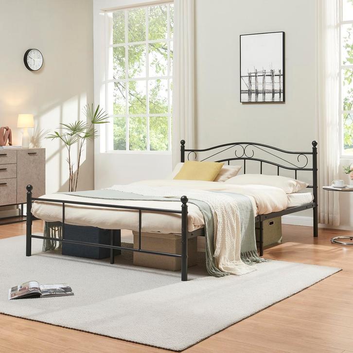 Metalen bed twijfelaar Florenz incl. bedbodem 140x200 zwart, Huis en Inrichting, Slaapkamer | Bedden, Verzenden