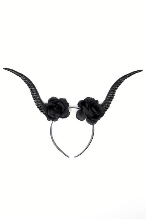 Haarband Zwarte Hoorns Rozen Zwart Duivel Bloemen Diadeem Ha, Kleding | Dames, Carnavalskleding en Feestkleding, Accessoires, Nieuw