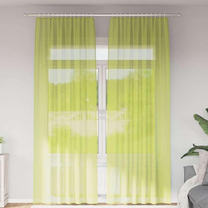 vidaXL Gordijnen voile met roedezakken 2 st appelgroen, Huis en Inrichting, Stoffering | Gordijnen en Lamellen, Groen, Nieuw, Verzenden