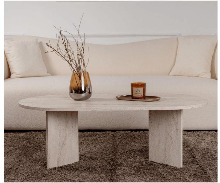 Asir 909NRD1103 Salontafel Grenen/ Travertijn van 99 voor 49, Huis en Inrichting, Tafels | Salontafels, 50 tot 100 cm, Ovaal, Nieuw
