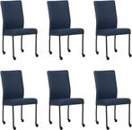 Set van 6 Blauwe leren moderne eetkamerstoelen - poot rond z, Huis en Inrichting, Stoelen, Overige kleuren, Nieuw, Leer, Ophalen of Verzenden