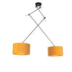 Hanglamp zwart met velours kappen oker met goud 35 cm -, Huis en Inrichting, Lampen | Hanglampen, Nieuw, Overige materialen, Landelijk / Rustiek