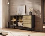 Meubella | Dressoir zwart eiken 150cm met LED-verlichting, Huis en Inrichting, Kasten | Dressoirs, Verzenden, 150 tot 200 cm, Nieuw