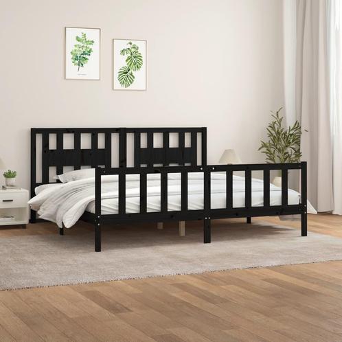 vidaXL Bedframe met hoofdbord massief grenenhout zwart, Huis en Inrichting, Slaapkamer | Bedden, Overige maten, 200 cm, Zwart